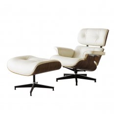 Eames Lounge Chair & Ottoman - White with Light Walnut